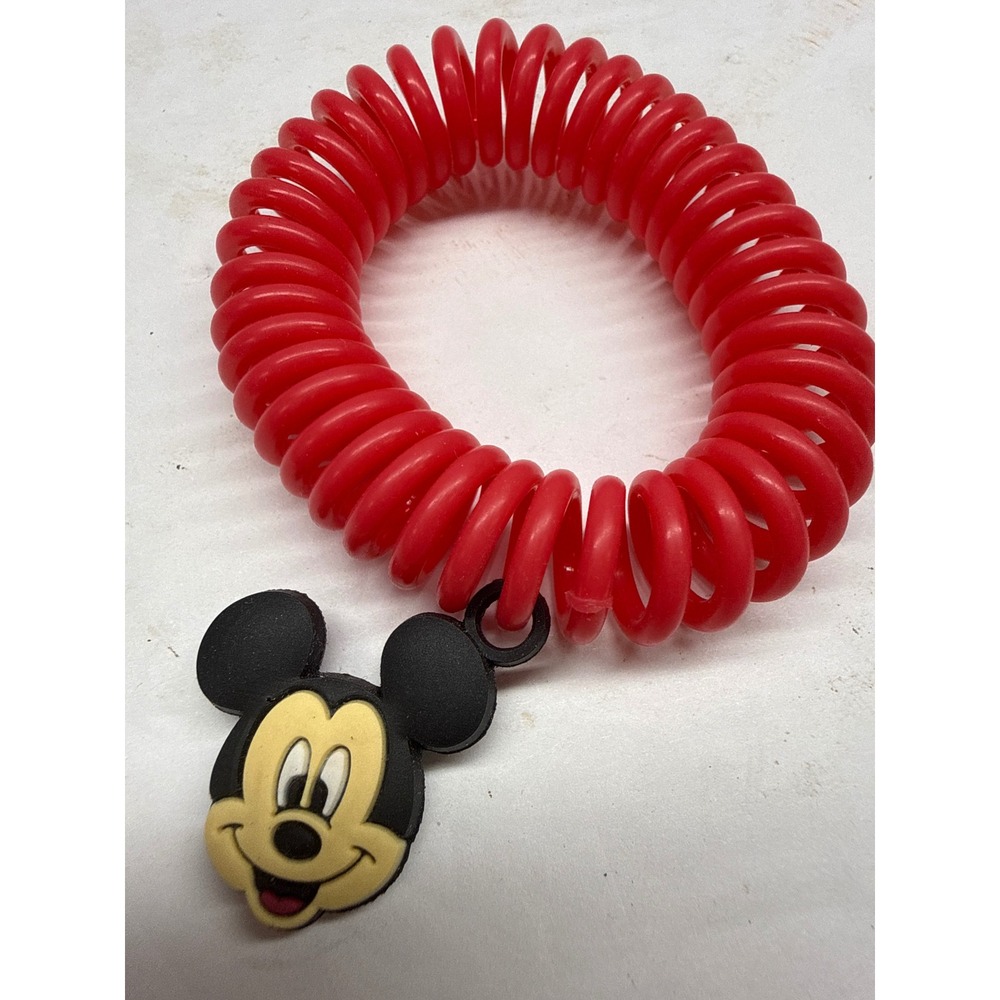 Disney Mickey Mouse Red Spiral Hair Tie Wristlet Keychain Telephone Cord Band